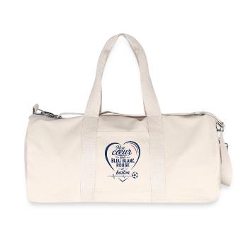 Mon cœur bat bleu, blanc, rouge et ballon - Recycelte Canvas-Sporttasche von Stanley/Stella - Naturweiß - Vorne