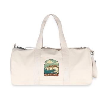 Dubrovnik Croatia Old Town Walls Retro Badge - Recycled Canvas Sports Bag by Stanley/Stella - natural - Front