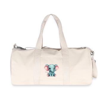Cute Seated Gray Elephant - Recycled Canvas Sports Bag by Stanley/Stella - natural - Front