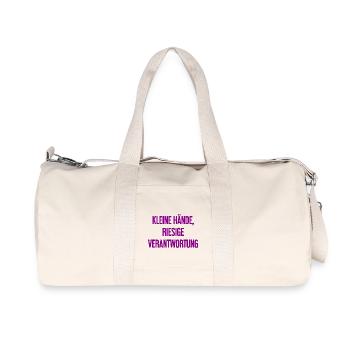 Kleine Hände, riesige Verantwortung Eltern-Spruch - Recycelte Canvas-Sporttasche von Stanley/Stella - Naturweiß - Vorne