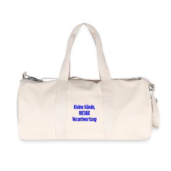 Small Hands, Huge Responsibility Parent Saying - Recycled Canvas Sports Bag by Stanley/Stella - natural - Front