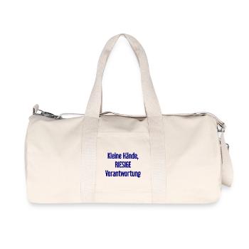 Kleine Hände, riesige Verantwortung Eltern-Spruch - Recycelte Canvas-Sporttasche von Stanley/Stella - Naturweiß - Vorne