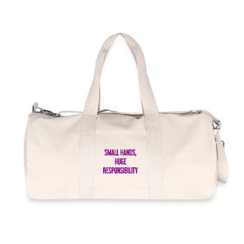 Kleine Hände, riesige Verantwortung Eltern-Spruch - Recycelte Canvas-Sporttasche von Stanley/Stella - Naturweiß - Vorne