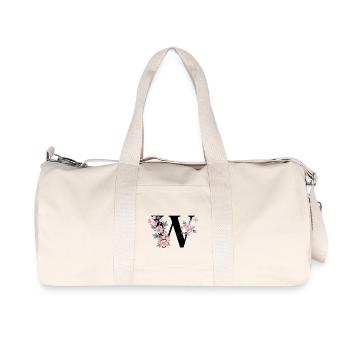 Letter w Pink Flowers - Recycled Canvas Sports Bag by Stanley/Stella - natural - Front