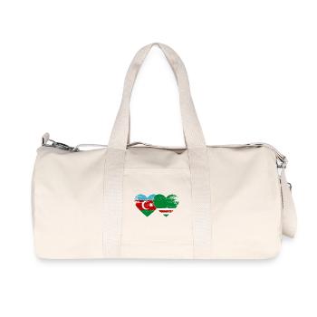 Azerbaijan Chechnya Flag Heart used - Recycled Canvas Sports Bag by Stanley/Stella - natural - Front