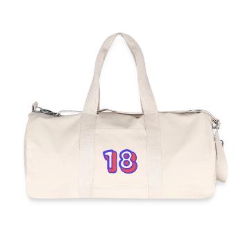18. 18 JAHRE ALT. 18. JAHRESTAG. 18. GEBURTSTAG. - Recycelte Canvas-Sporttasche von Stanley/Stella - Naturweiß - Vorne