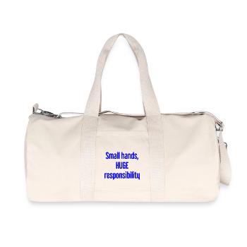 Kleine Hände, riesige Verantwortung Eltern-Spruch - Recycelte Canvas-Sporttasche von Stanley/Stella - Naturweiß - Vorne