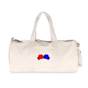 Deux gants de boxe rouge et bleu - Sac de sport en toile recyclée Stanley/Stella - blanc naturel - Devant