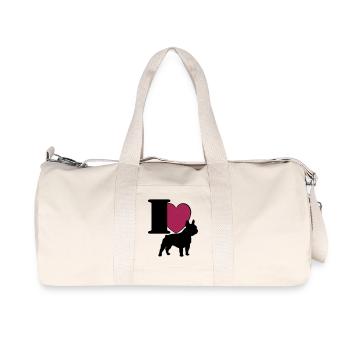 Bouledogue français j'adore ... / + - Sac de sport en toile recyclée Stanley/Stella - blanc naturel - Devant