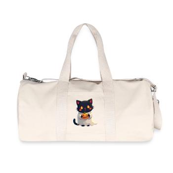 Halloween Cat with Halloween Pumpkin - Recycled Canvas Sports Bag by Stanley/Stella - natural - Front