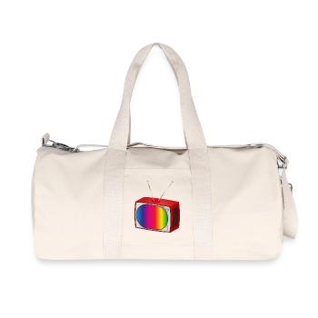 Retro TV mit buntem Bildschirm im Nostalgie Look - Recycelte Canvas-Sporttasche von Stanley/Stella - Naturweiß - Vorne