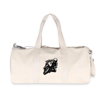 Motorrad Rennfahrer Schwarz-Weiß Design - Recycelte Canvas-Sporttasche von Stanley/Stella - Naturweiß - Vorne