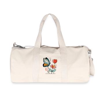 Schmetterling fliegt zu Blüten - Recycelte Canvas-Sporttasche von Stanley/Stella - Naturweiß - Vorne
