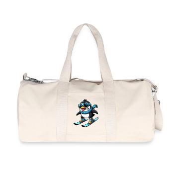 Pinguin auf Ski lustig Wintersport Comic - Recycelte Canvas-Sporttasche von Stanley/Stella - Naturweiß - Vorne