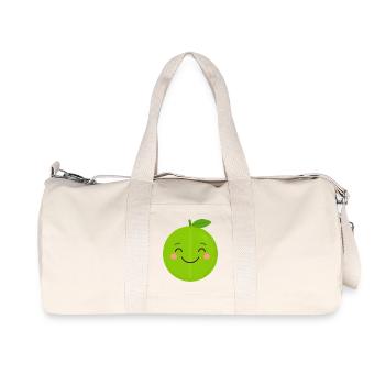 Green Kawaii Apple – Sweet Fruit Cartoon Graphic - Recycled Canvas Sports Bag by Stanley/Stella - natural - Front