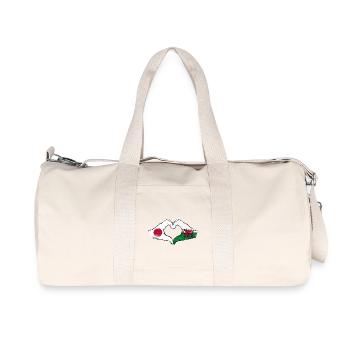 Japon Pays de Galles drapeau mains forme de coeur utilisé - Sac de sport en toile recyclée Stanley/Stella - blanc naturel - Devant