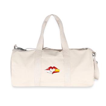 Singapore Spain flag hands heart shape used - Recycled Canvas Sports Bag by Stanley/Stella - natural - Front