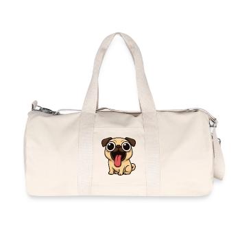 Kawaii Pug Dog Cute Cartoon for Boys and Kids - Recycled Canvas Sports Bag by Stanley/Stella - natural - Front