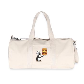 Cute penguin sweating with hamburger BBQ grilling - Recycled Canvas Sports Bag by Stanley/Stella - natural - Front