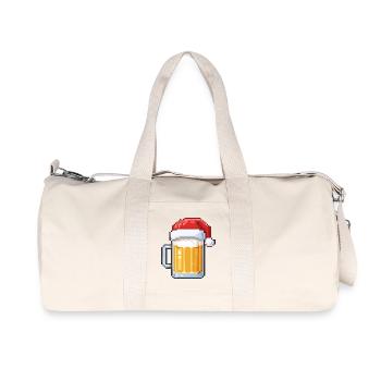 Pixel Beer with Santa Hat – Christmas Design - Recycled Canvas Sports Bag by Stanley/Stella - natural - Front