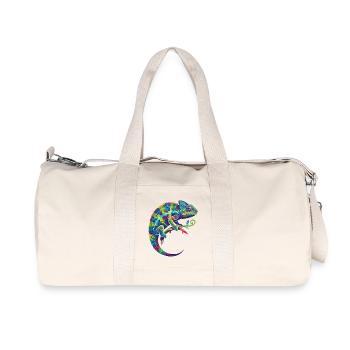 Buntes Chamäleon sitzt auf Ast Motiv - Recycelte Canvas-Sporttasche von Stanley/Stella - Naturweiß - Vorne