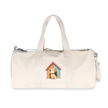 Chien câlin devant une maison colorée - Sac de sport en toile recyclée Stanley/Stella - blanc naturel - Devant