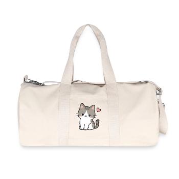 Süßes Kawaii-Kätzchen mit rosa Herz - Recycelte Canvas-Sporttasche von Stanley/Stella - Naturweiß - Vorne