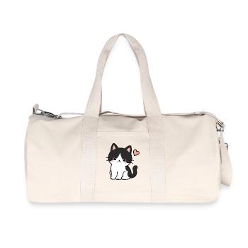 Cute Black Cat With Heart - Recycled Canvas Sports Bag by Stanley/Stella - natural - Front