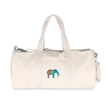 Farbiger Elefant mit der ursprünglichen Hans Hansen-Zeichnung - Recycelte Canvas-Sporttasche von Stanley/Stella - Naturweiß - Vorne