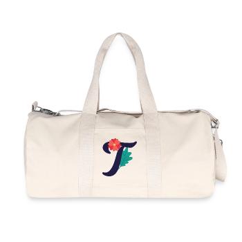 Eleganter Buchstabe 'T' mit Blumen - Recycelte Canvas-Sporttasche von Stanley/Stella - Naturweiß - Vorne