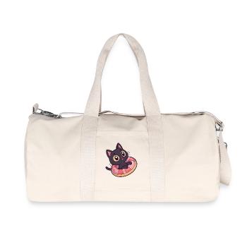 Schwarze Katze auf Donut-Boje - Recycelte Canvas-Sporttasche von Stanley/Stella - Naturweiß - Vorne