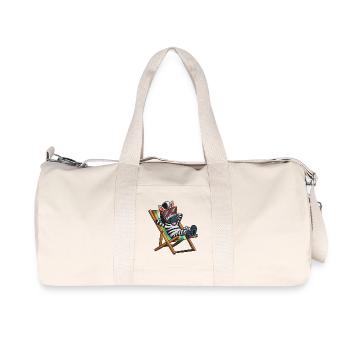 Zebra relaxed im Liegestuhl mit bunten Streifen - Recycelte Canvas-Sporttasche von Stanley/Stella - Naturweiß - Vorne