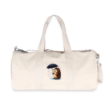 Cheerful hedgehog with umbrella in the rain - Recycled Canvas Sports Bag by Stanley/Stella - natural - Front