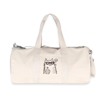 Spectacled cat with middle finger - Recycled Canvas Sports Bag by Stanley/Stella - natural - Front