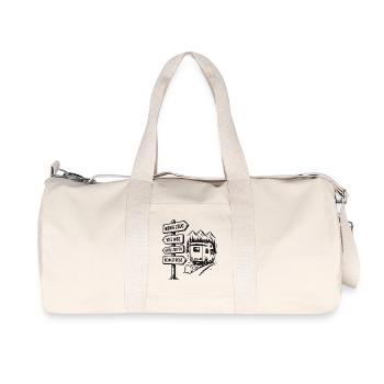 Wenig Zeug Viel Weg Gute Zeiten - Recycelte Canvas-Sporttasche von Stanley/Stella - Naturweiß - Vorne