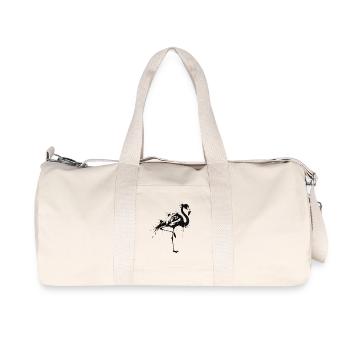 Flamingo Silhouette Schwarzer Spritzer - Recycelte Canvas-Sporttasche von Stanley/Stella - Naturweiß - Vorne
