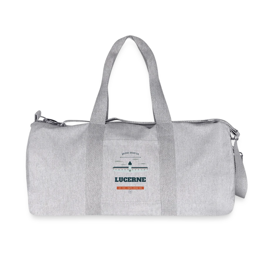 Lucerne badge on a recycled canvas sports bag by stanley/stella, heather grey