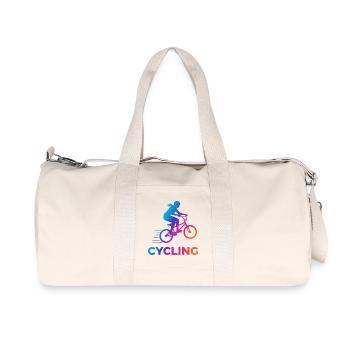BMX Girl Cyclist Silhouette Gradient - Recycled Canvas Sports Bag by Stanley/Stella - natural - Front