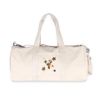 Hirschkopf in Holzoptik mit Sterne für Weihnachten - Recycelte Canvas-Sporttasche von Stanley/Stella - Naturweiß - Vorne