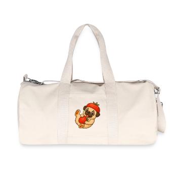 Carlin mignon avec des fraises dans le style de dessin animé drôle - Sac de sport en toile recyclée Stanley/Stella - blanc naturel - Devant