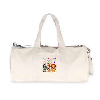 Cartoon Jungle Trio on Colourful Dots - Recycled Canvas Sports Bag by Stanley/Stella - natural - Front