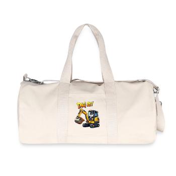Cute Penguin Cartoon Excavator Driver Construction Equipment Operator - Recycled Canvas Sports Bag by Stanley/Stella - natural - Front
