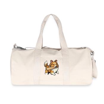 Shetland Sheepdog Dog With Cricket Bat - Recycled Canvas Sports Bag by Stanley/Stella - natural - Front