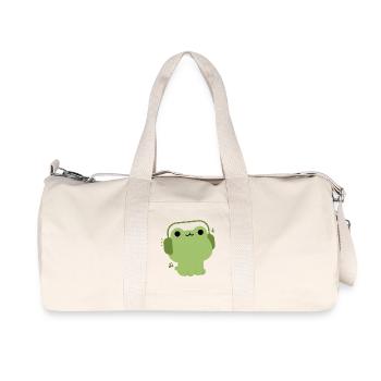 Cute Frog Headphones Illustration - Recycled Canvas Sports Bag by Stanley/Stella - natural - Front