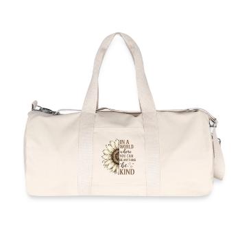 Sonnenblume Zitat Be Kind - Recycelte Canvas-Sporttasche von Stanley/Stella - Naturweiß - Vorne
