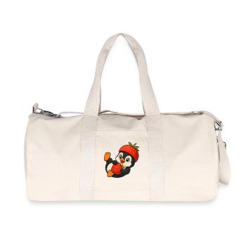 Cute penguin with fruity strawberry hat - Recycled Canvas Sports Bag by Stanley/Stella - natural - Front