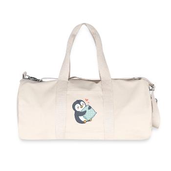Kuscheliger Pinguin und Polka Dot Kissen - Recycelte Canvas-Sporttasche von Stanley/Stella - Naturweiß - Vorne