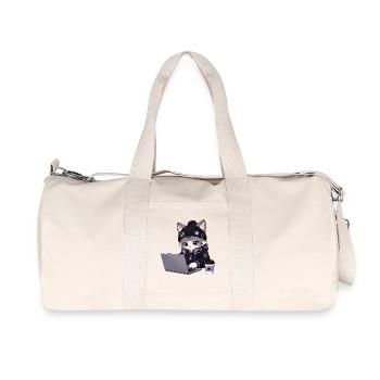 Lila und schwarze Coder-Katze - Recycelte Canvas-Sporttasche von Stanley/Stella - Naturweiß - Vorne