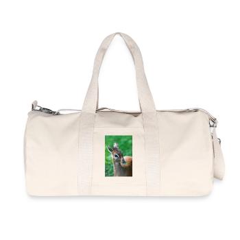 Kirk's dik-dik (auf Deutsch Kirk-Dikdik Zwergrüssel - Recycelte Canvas-Sporttasche von Stanley/Stella - Naturweiß - Vorne