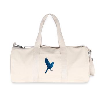 Geometrischer Blauer Vogel / Linker Flügel - Recycelte Canvas-Sporttasche von Stanley/Stella - Naturweiß - Vorne